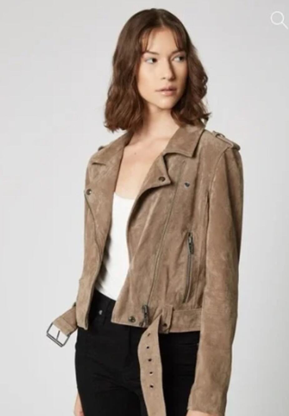 BlankNYC Beige Tan 100% Leather Suede Long Sleeve Zip Up Biker Moto Jacket Sz S